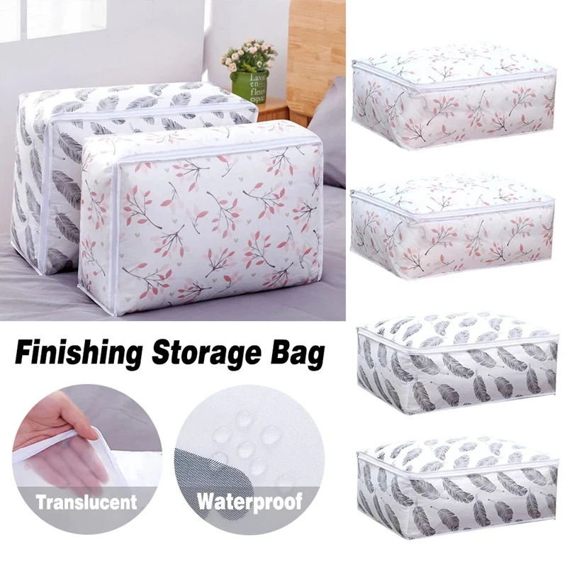 

2PCS Foldable Storage Bag Print Clothes Blanket Quilt Organizer Storage Bag Transparent Travel Luggage Organizer Bag