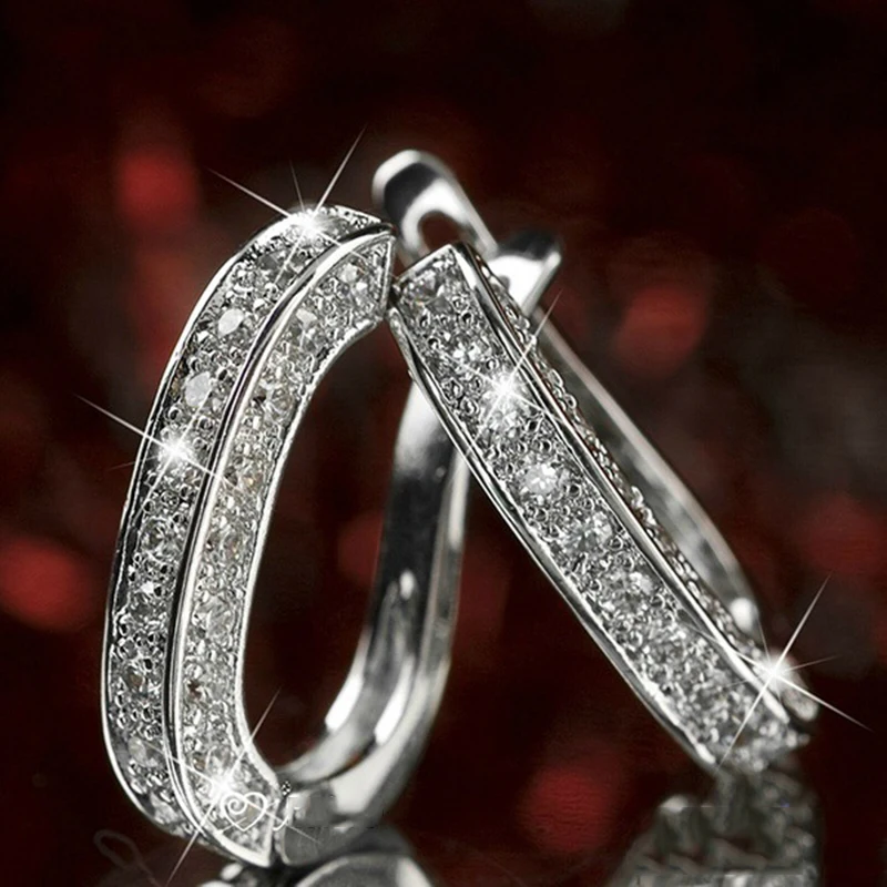 Earring Silver Color Лидер продаж с цельными круглыми кристаллами U формы геометрические серьги со шпилькой, для Для женщин Модные украшения ослепительно CZ свадебные серьги Brincos, можно носить с Z3T296 - Окраска металла: Earring Silver Color
