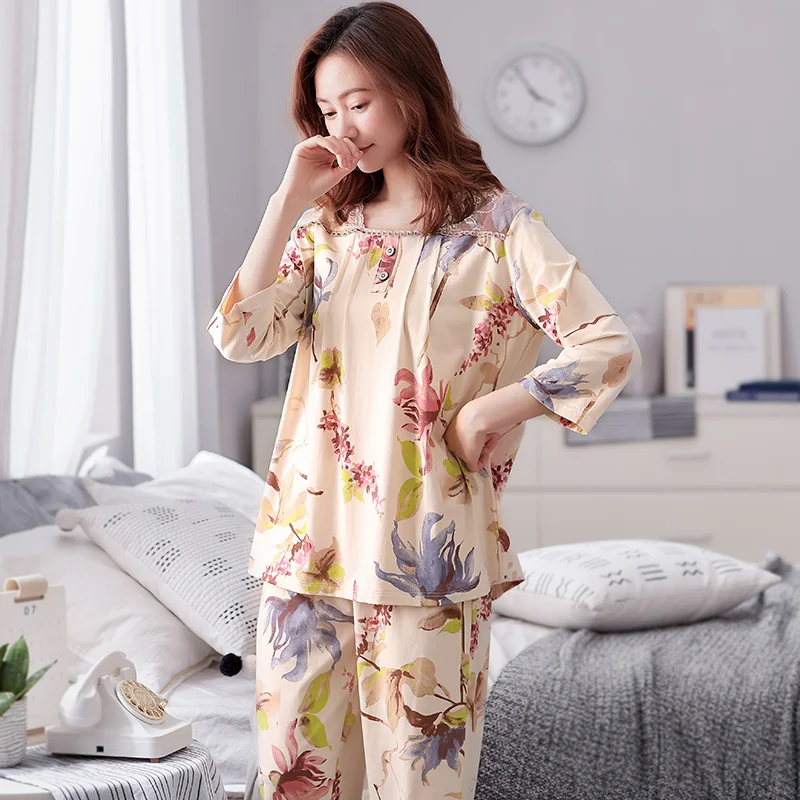 

New Summer Pajamas Modal Women Pajama Sets Floral Pyjamas Womens Casual Soft Sweet Loose Plus Size 3XL Female Sleepwear