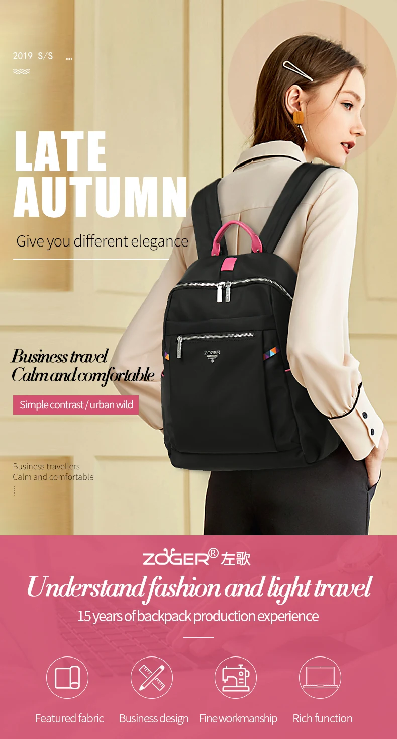 ZOGER travel shoulder high quality laptop bag Oxford canvas casual lady lightweight large capacity backpack for girls in their 2