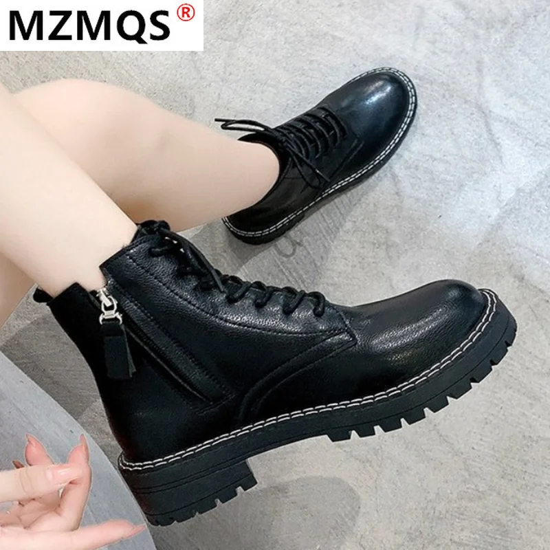 Новинка 2020 женские ботинки модные зимние толстые короткие ботильоны на шнуровке