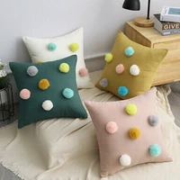 ins hair ball pillowcase home princess style sofa bedroom nursery room cushion cover decor car waist pillow cover 45x45cm
