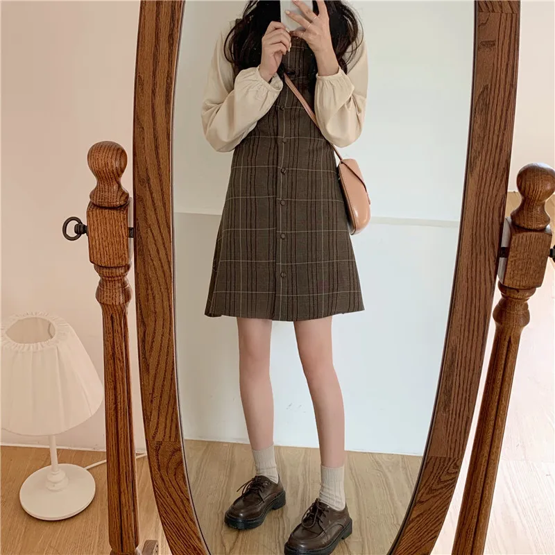 Vestido de primavera a cuadros para mujer, traje bohemio informal sin mangas, Vintage, con tirantes, tallas s-xl