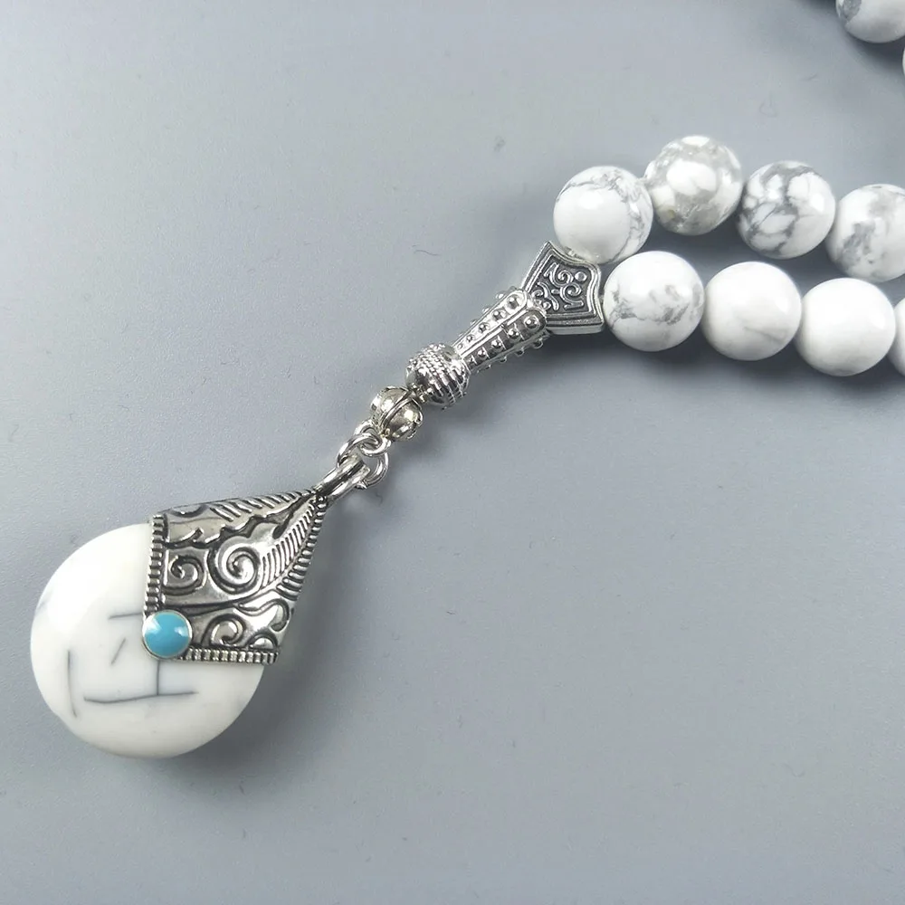 

New design white Howlite 10mm Natural stone tasbih with pendant for muslim wedding gift