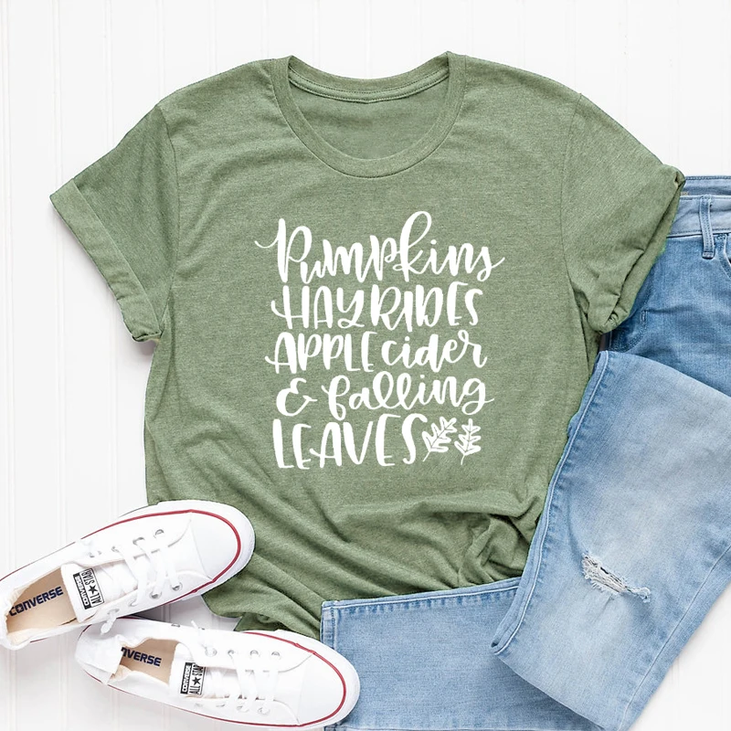 Pumpkins Hayrides Apple Cider Falling футболка с листьями забавная хипстерская Повседневная