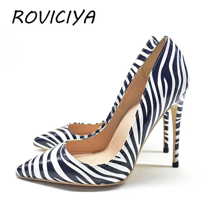 Женская обувь в полоску зебры туфли лодочки на высоком каблуке 12 см Обувь sapato