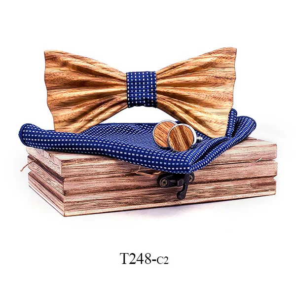

Mens Wooden Bowtie Pocket Square Cufflinks Set Polyester Handkercheif Bow Tie Suit Wedding noeud Papillon Man Tie