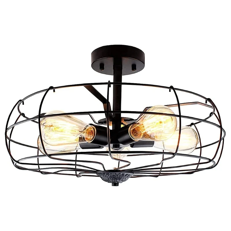 

Industrial Semi Flush Mount Ceiling Lamp Oil Rubbed Finish Rustic Metal Cage Kitchen Ceiling Light Fixture for Farmhouse G2AB