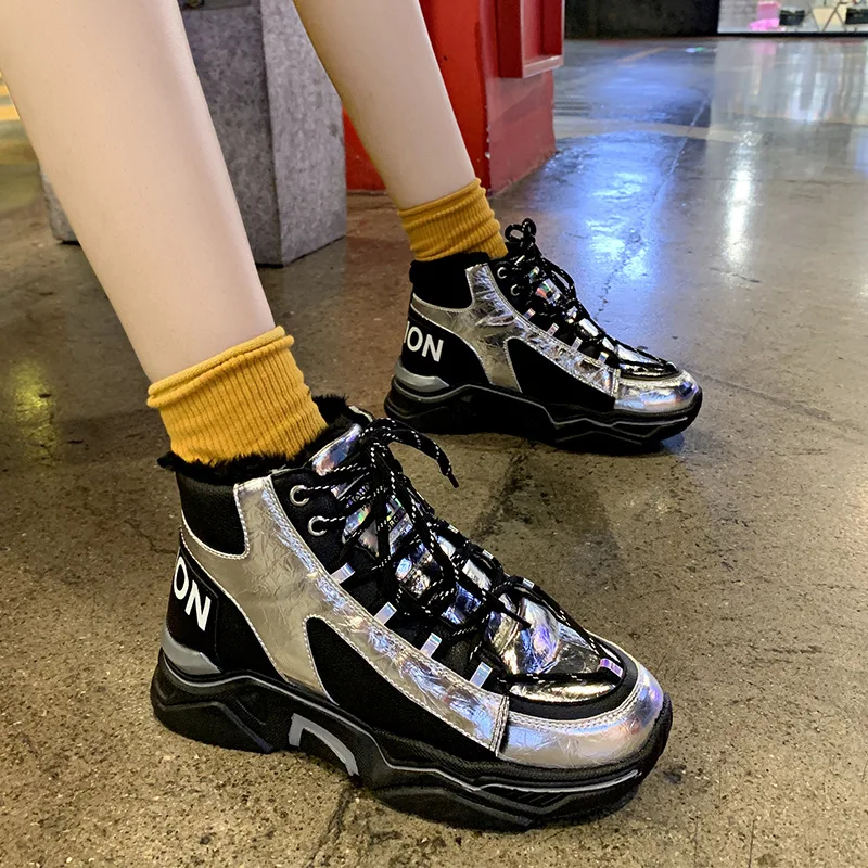 Зимние новые корейские модные хлопковые ботинки женские теплые кроссовки на