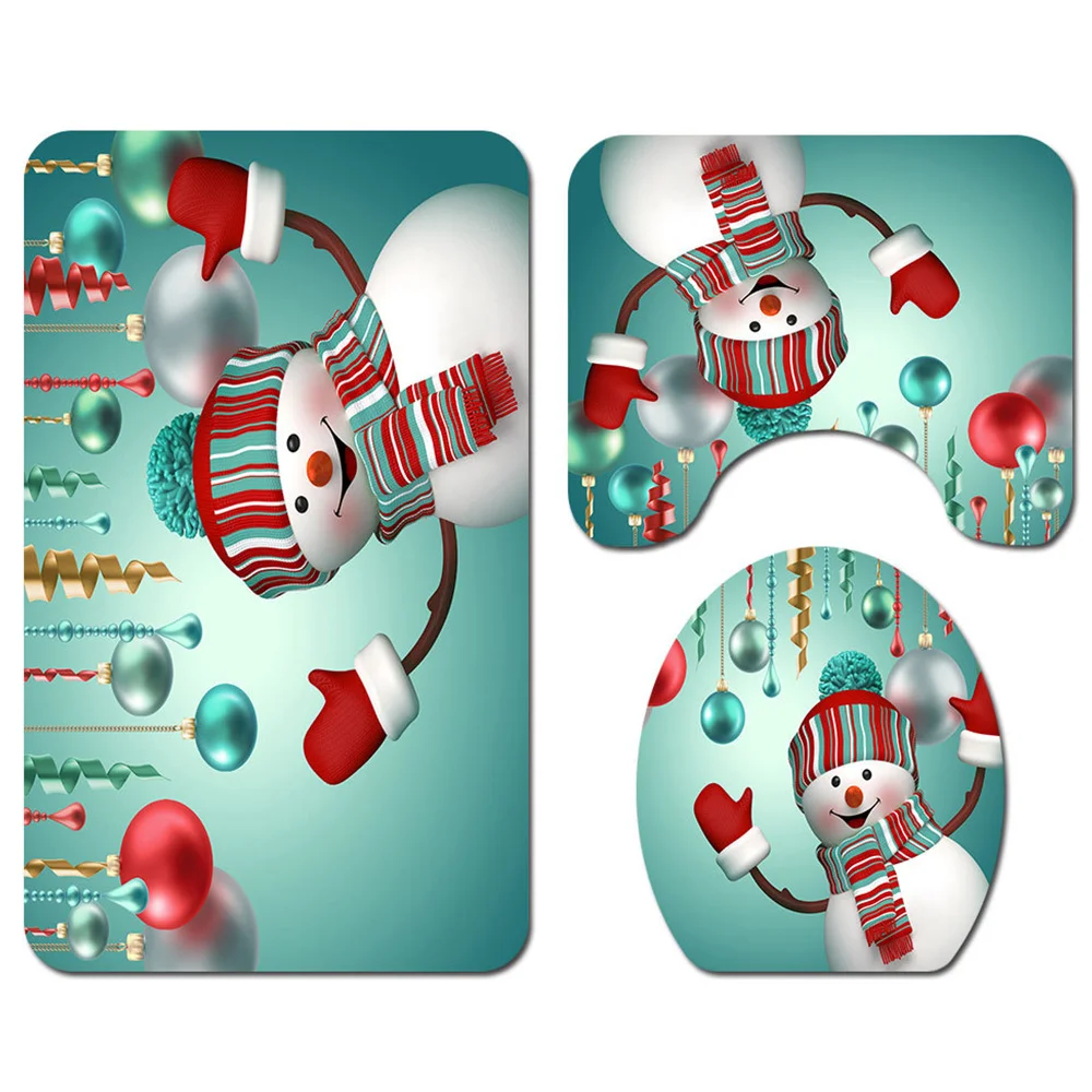 

Christmas Shower Curtain Carpet Floor Mat Combination Bathroom Toilet Cushion Bathroom Curtain Set