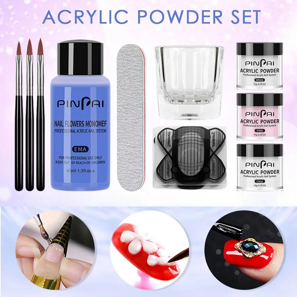 

New Gel Nail Polish Set Nail Kit Acrylic Powder And Liquid Set With Nail Brush Nails Art Decoration Extension Manicure Tools