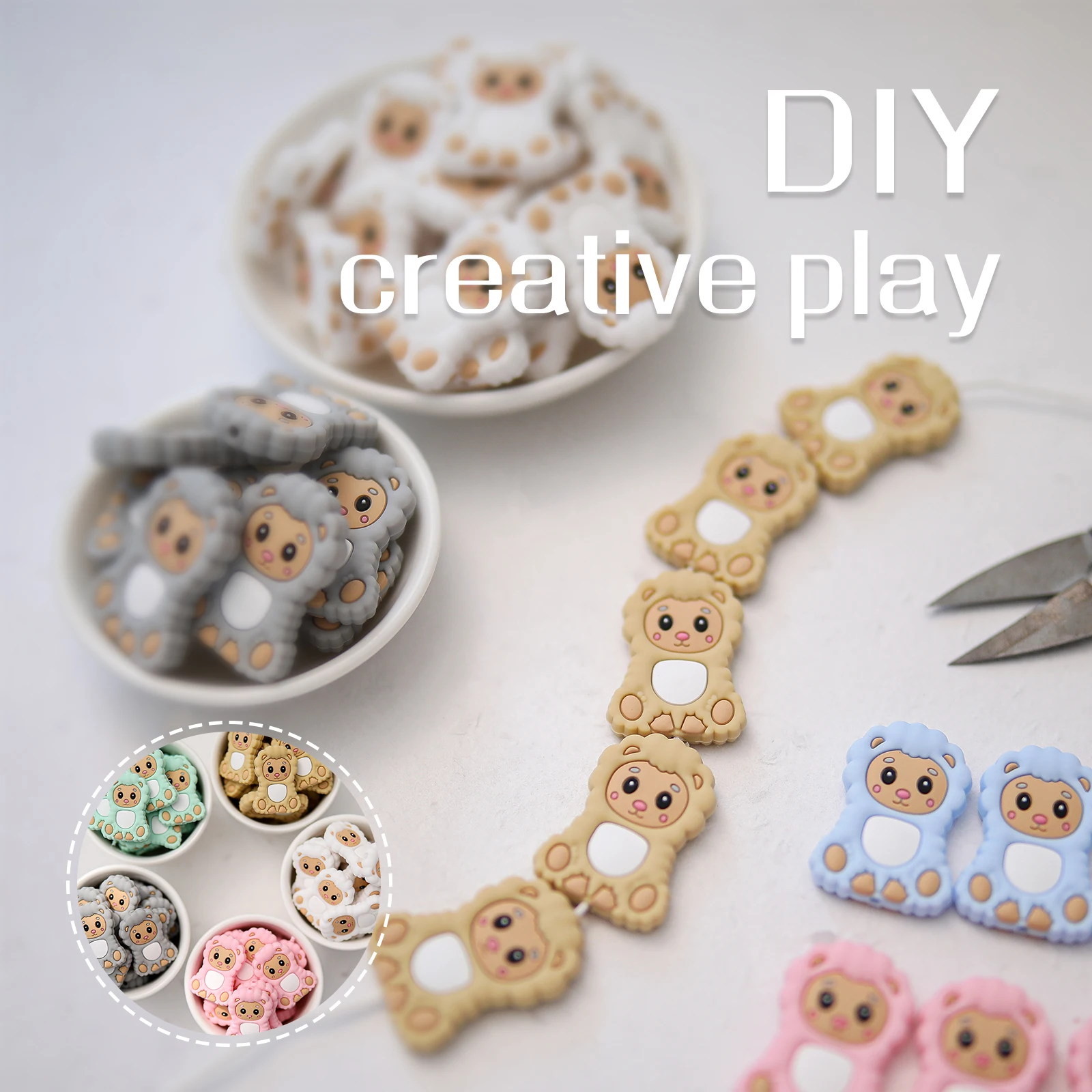 

5pc Baby Silicone Teether Rodent Cartoon Sheep Teether For Teeth Nursing Food Grade BPA Free Newbornaby Accessories Toy Teething