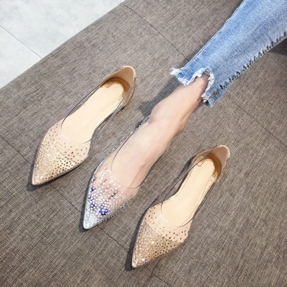 Новые женские модные элегантные туфли на плоской подошве со стразами с острым