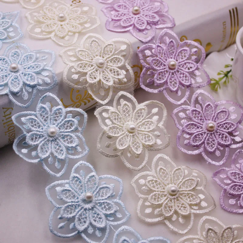 1 шт. Цветочная жемчужная вышитая бисером кружевная лента с отделкой из бисера