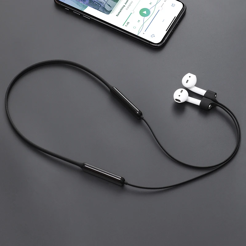 Baseus силиконовый шнурок для Airpods 1 2 ремешок для наушников с шейным ремешком против потери веревки для Air Pods наушники защитные аксессуары - Цвет: Black