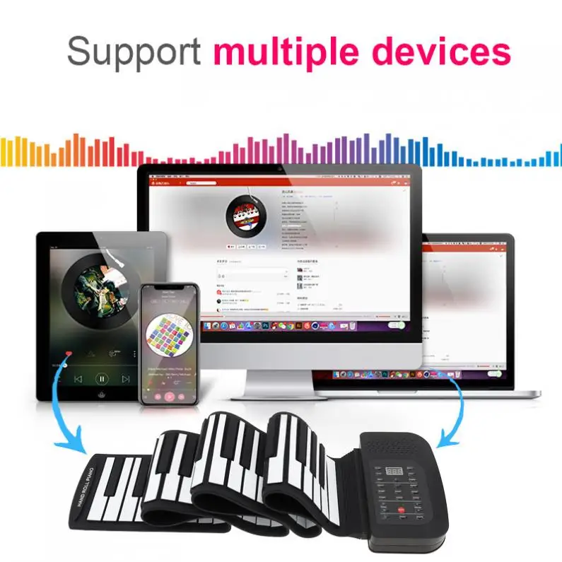 88 Key Roll Up Electronic Piano Rechargeable Silicone Flexible Keyboard Organ Built-in Speaker Support MIDI Bluetooth-compatible