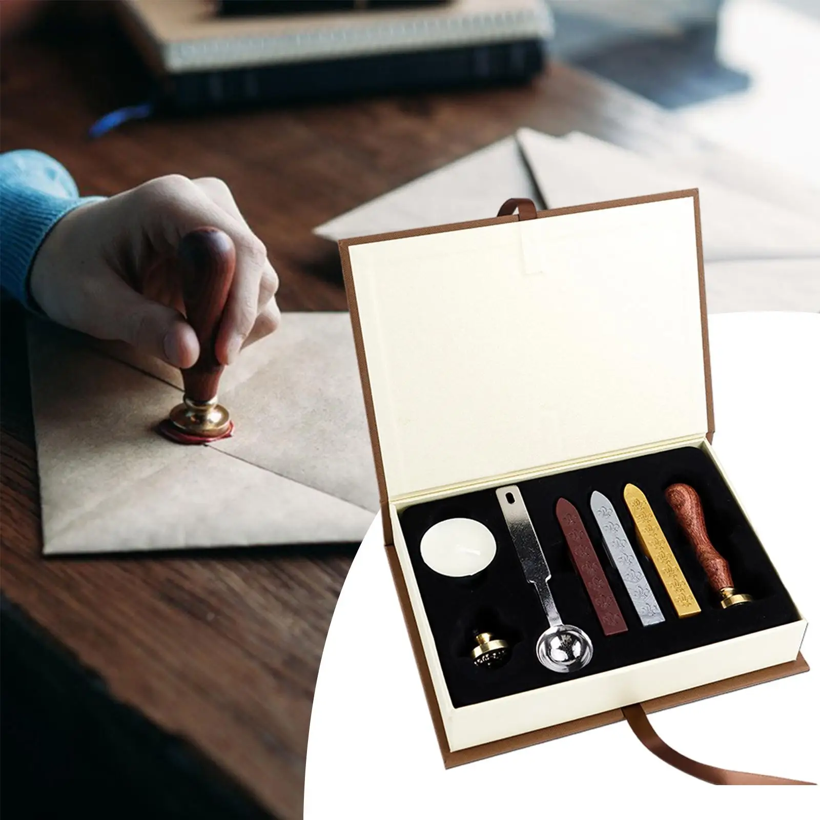 

Antique Wax Seal Stamp Kit with Melting Spoon Sealing Wax Set Craft Tools for Card