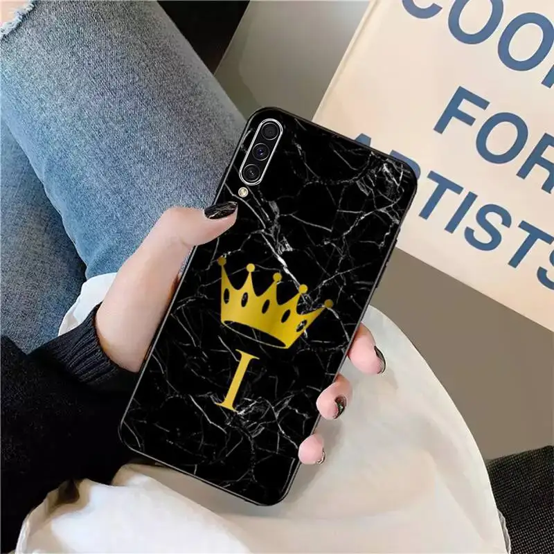 

Gold crown Letter Black Marble pattern Phone Case For Samsung galaxy A S note 10 7 8 9 20 30 31 40 50 51 70 71 21 s ultra plus