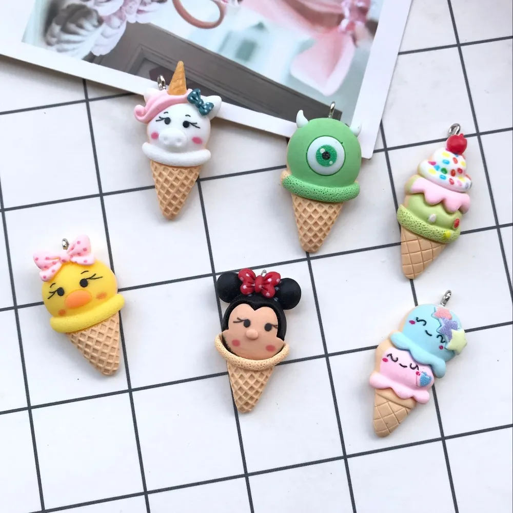 10 шт. kawaii прорезиненный плоский мультфильм мороженное-подвеска diy Серьги Брелоки для ключей для DIY студенческие принадлежности украшения