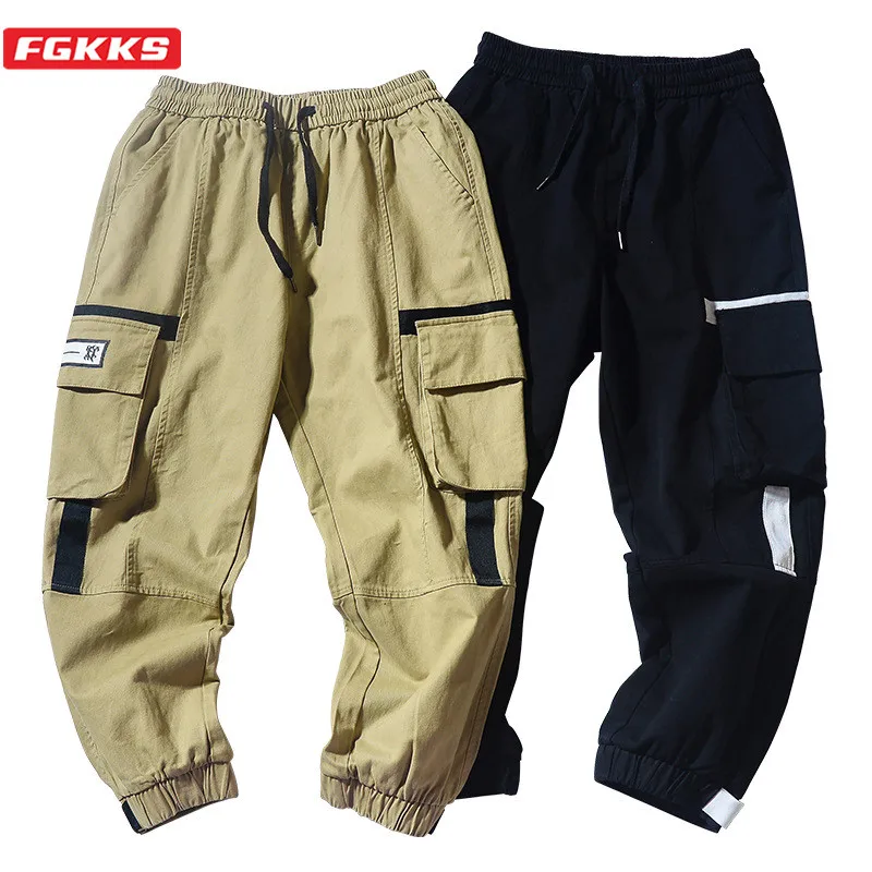 

FGKKS Fashion Brand Men Cargo Pants Street Trend Big Pocket Male Cotton Ankle-Length Pants Men's Solid Color Casual Pants