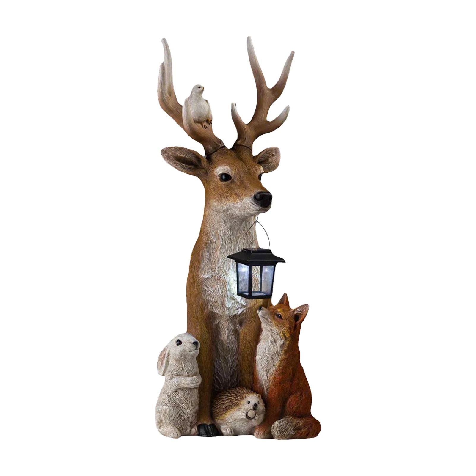 

Gifts Desktop LED Light Woodland Friends Sculpture With Solar Lantern Home Resin Craft Deer Statue Garden Decor Animal Yard Lawn