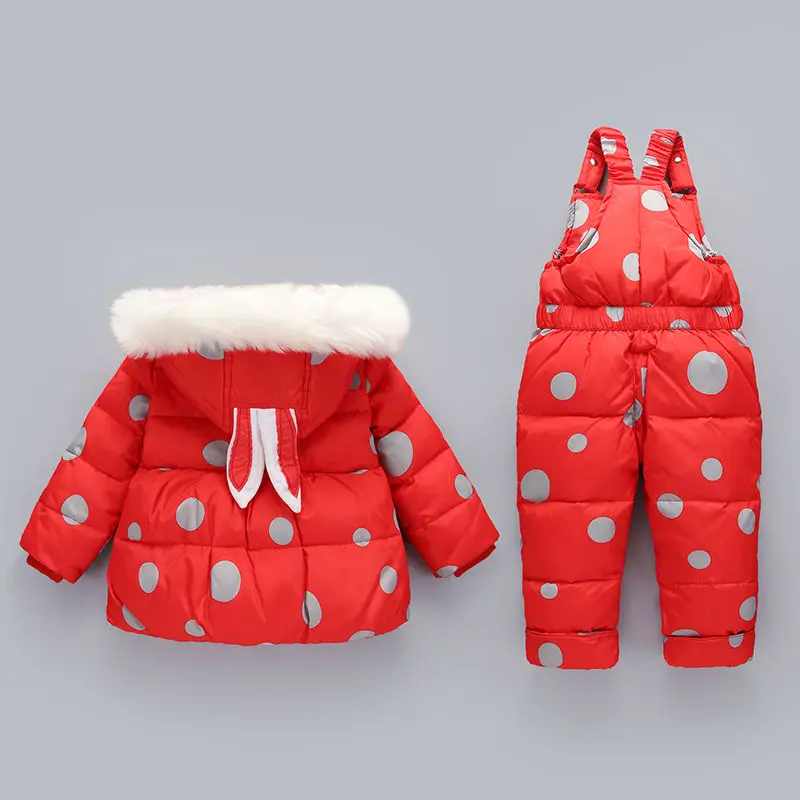 

Winter Children Warm Down Jacket Baby Coat Pants Suit Kids Ski Suit Girl Boys Infant Duck Down+Bib Pant Ski Wear Clothing Set