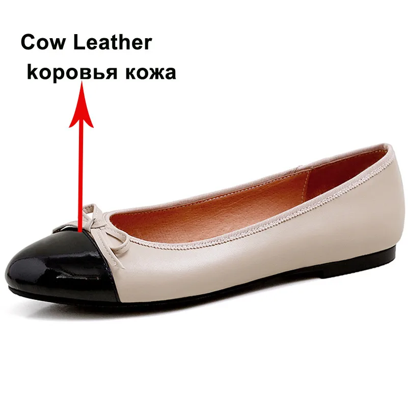 

ANNYMOLI Ballet Flats Natural Genuine Leather Women Shoes Bow Round Toe Dress Flat Shoes Shallow Ladies Footwear 2021 Black 43