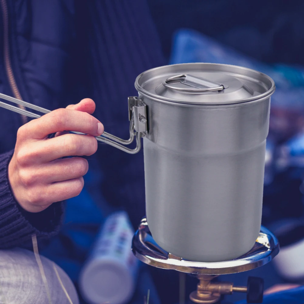 

1L Camping Cookware Utensils Anti-scalding Outdoor Tableware Folding Handle Hiking Picnic Pot Coffee Water Mugs