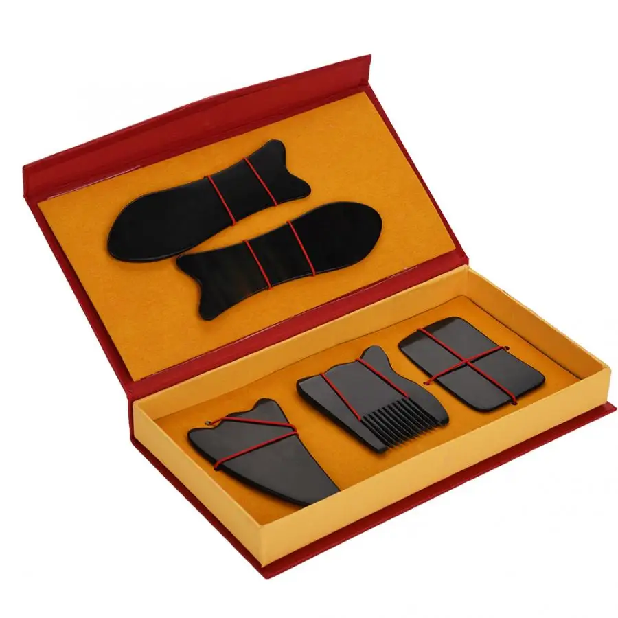 Gua Sha Scraping Massage Tool Horn Scraper Plate Set Health Care Body Relaxation Massage Stone Gift Set