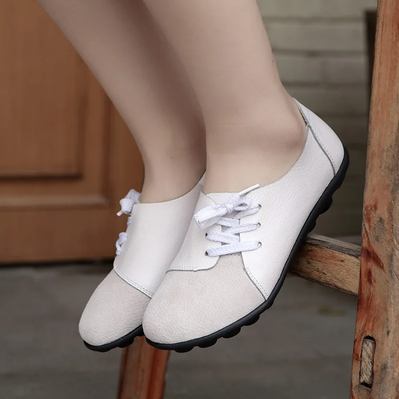 Lace Up Leather Shoes Women Flat Loafers Ladies Comfort Shallow Casual Shoes Female Moccasins Oxford Shoes Fashion Falts Shoes