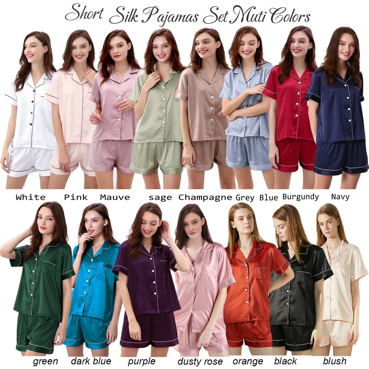 Women Pajamas Set Satin Pajama Sets Bride Bridesmaid Pajama suit Sleepwear Short Sleeve Nightwear 2 Piece Set