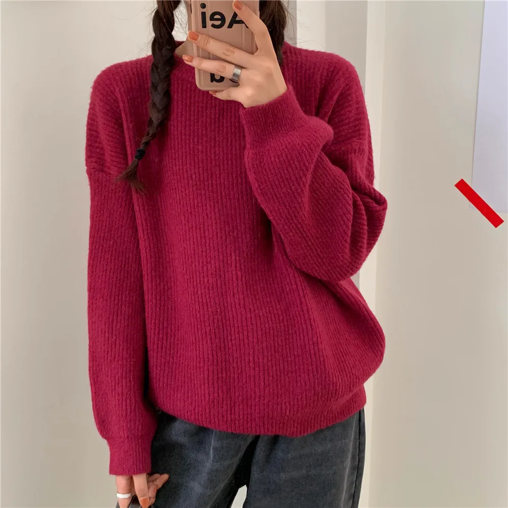 

2021 New Ladies Sweater Spring Gentle Solid Color Women'S Pullover Retro Round Neck Plus Size Cashmere Sweater Women