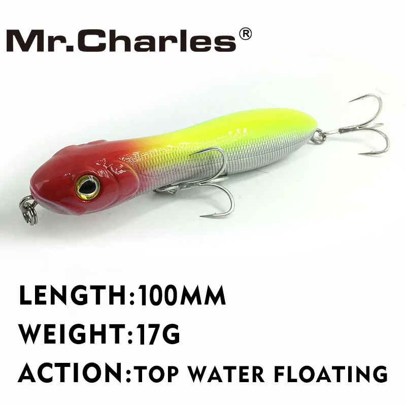 

Mr.Charles CMC025 Fishing Lures 100mm 17g Top Water Floating Popper Fishing Lure 3D Eyes Quality Professional Fishing Tackle
