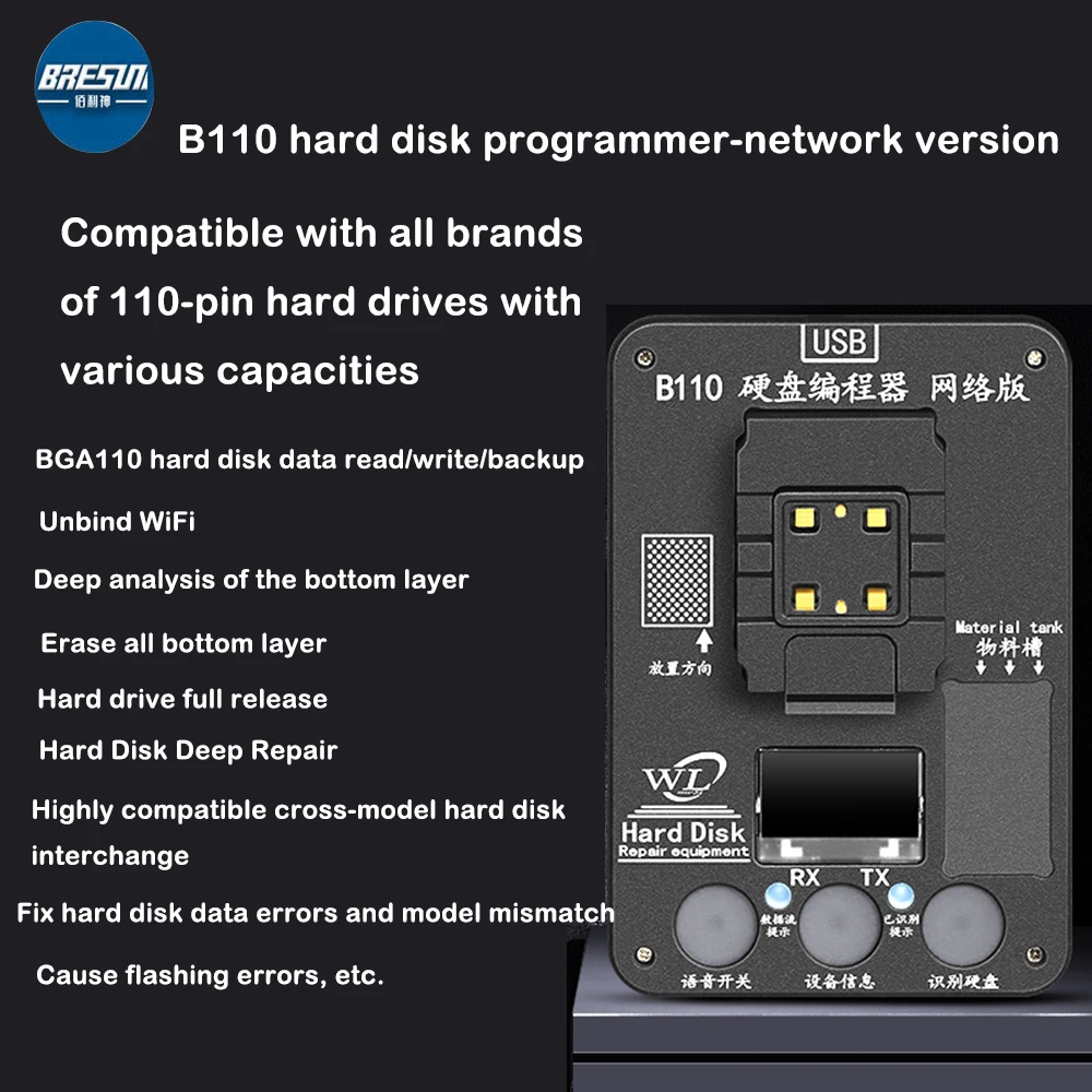 

WL B110 NAND Hard Disk Data Programmer for iPhone 8 8p X S Xsmax 11 Pro Max SN Read Write Tool Memory Nand HDD Upgrade Repair