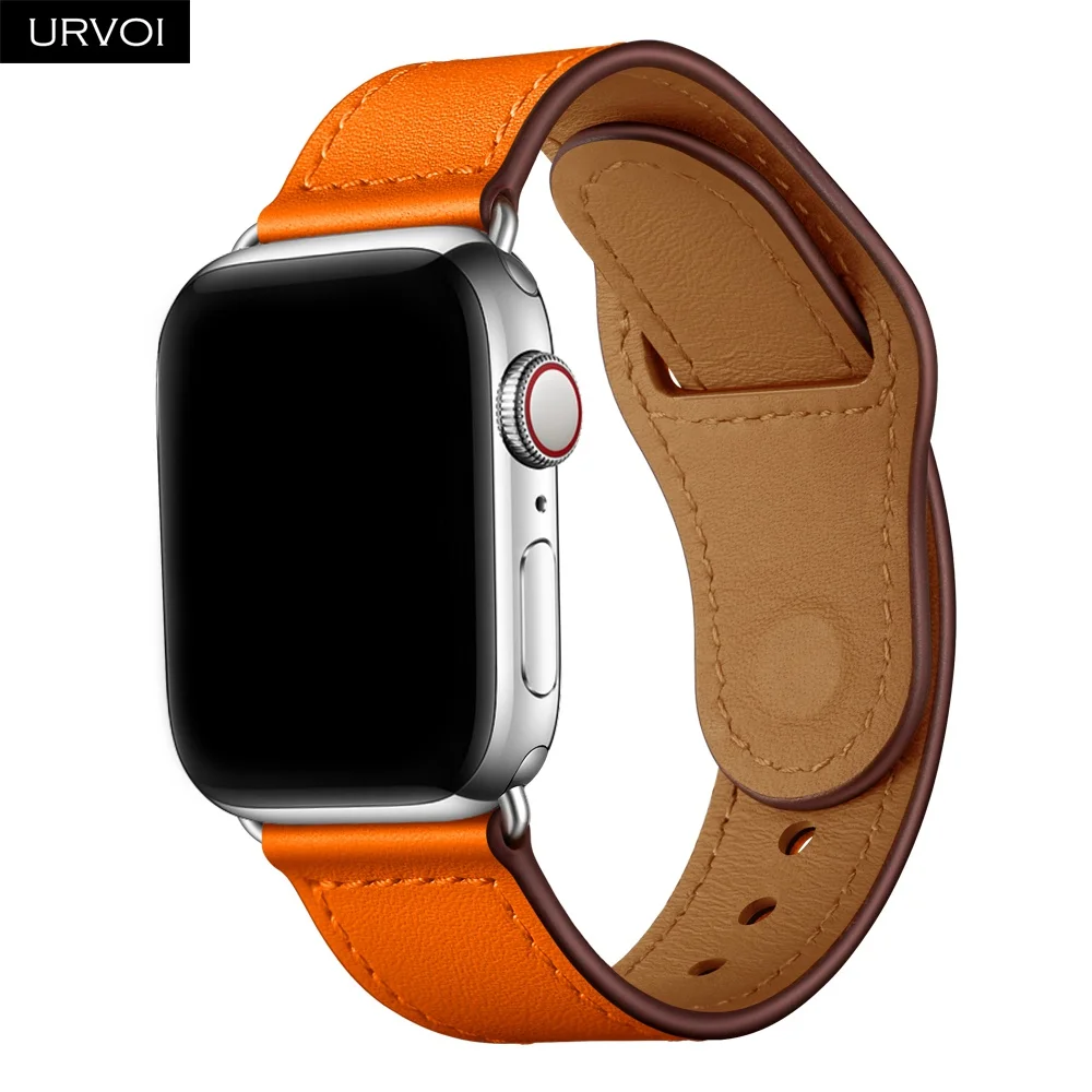URVOI ремешок для apple watch серии 5/4 3, 2, 1, ремешок для наручных часов iWatch, большие размеры 40-44 мм спортивный ремешок из натуральной кожи Swift Pin& tuck ручной работы