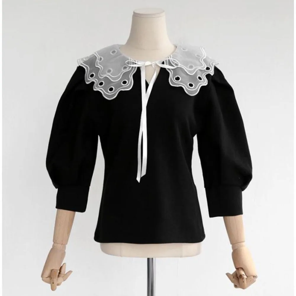 

Hollow Embroidery Shirt Fake Collar White Tie Vintage Detachable Collar False Collar Lapel Blouse Women Clothes Accessories