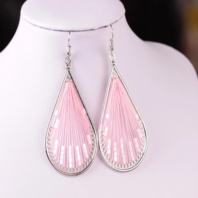 Серьги женские ручной работы узел нить висячие серьги крючки в форме листа Перу