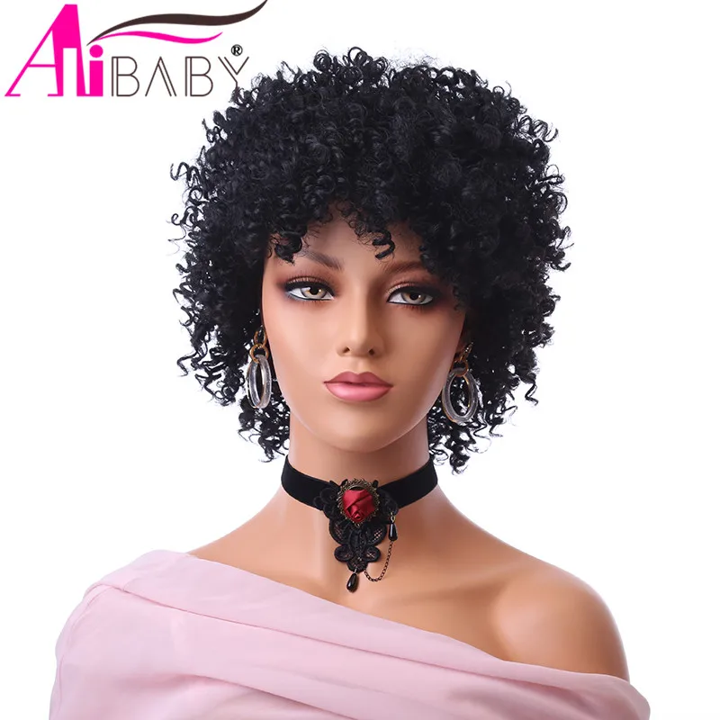 6 дюймов коротких синтетических полный автомат парики на сетке кудрявые волосы