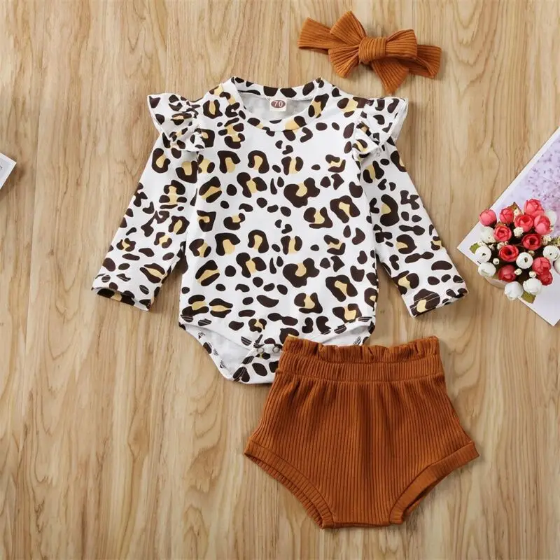 Комплект одежды с леопардовым принтом для новорожденных девочек от 0 до 24 месяцев