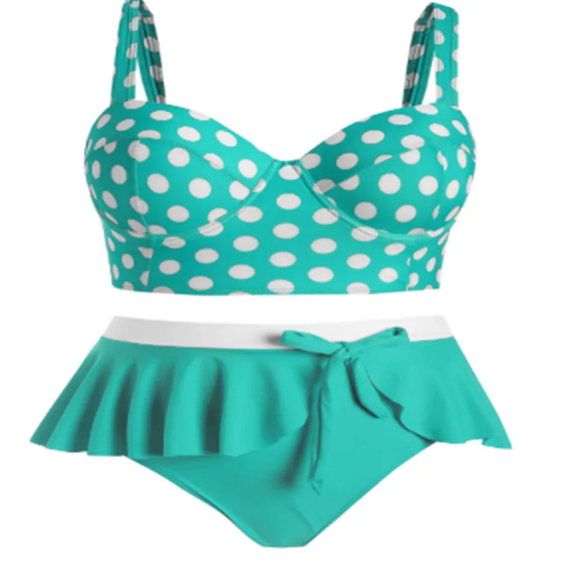 

2021New Swimsuit 2XL3XL4XL5XL Big Cup Plus Bust Large Size Two-Piece Women Swimwear Halter Backless Sexy Bikini Set Beachwear
