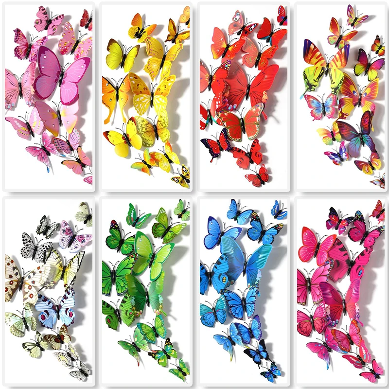 

12pcs/set PVC 3D Butterfly wall decor cute Butterflies wall stickers art Decals home Fridge Decoration art Removable Magnetic