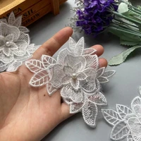 1 yard 3d white floral pearl flower beaded embroidered lace trim ribbon applique patches dress fabric sewing craft vintage 11cm