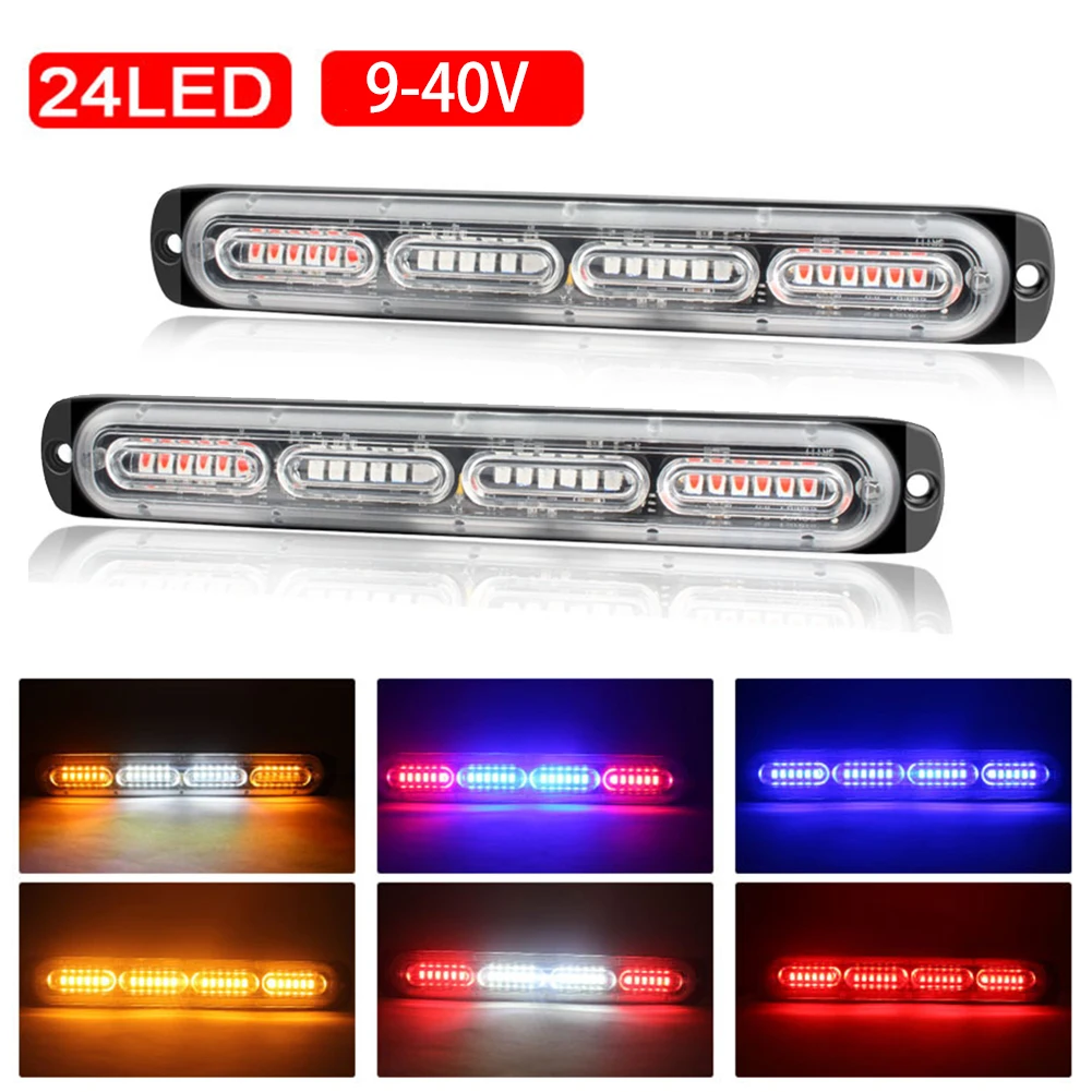 

4pcs 9V 40V 24LED Strobe Light Car Truck LED Side Marker Lamps White Amber Red Blue Flashing Warning Emergency Strobe Light Bar