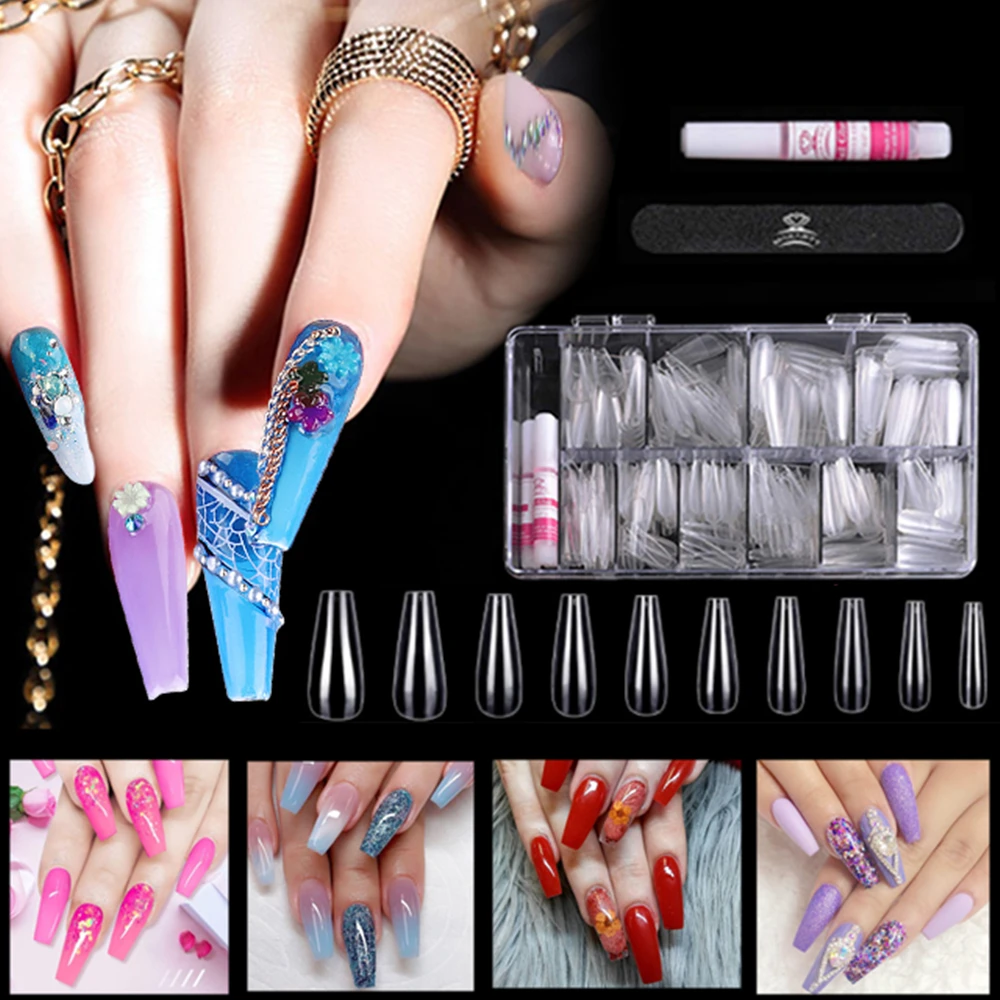 

Makartt Coffin Nails Long Fake Nails 500Pcs Clear Acrylic Nails Coffin Shaped Ballerina Nails Tips with Nail Glue Nail File Kit