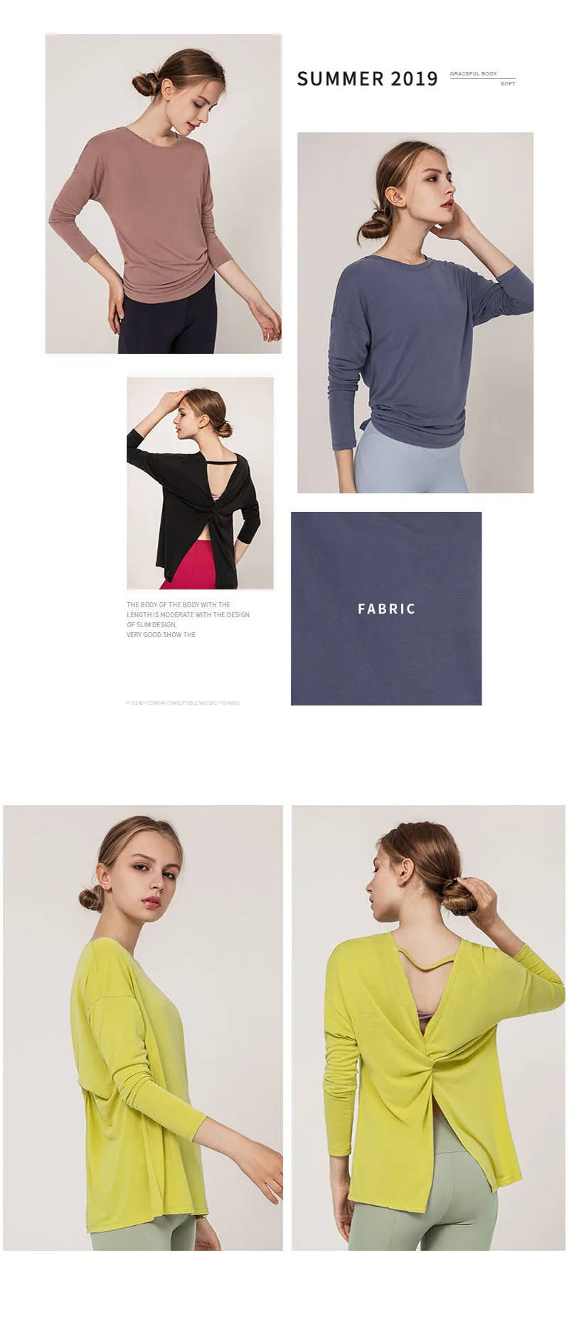 Long Sleeve Women Yoga Tops Open Back Running Clothes Pilates Loose Workout Sportswear Quick Dry Dance Shirts for Gym Fitness