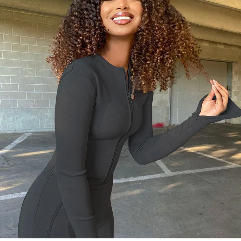 

Women's Clothing 2021 Autumn and Winter Bodyguard Tight Zipper Sports Women's Suit Street Photo Nightclub Fashion Two Piece Set