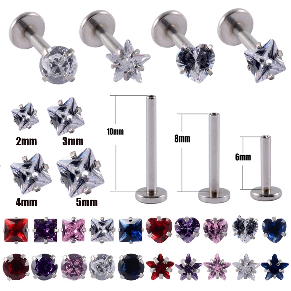 Surgical Steel Prong Zircon Lip Studs Ear Studs Cartilage Tragus Helix Lobe Conch Piercing Earrings Nose Labret Piercing Jewelry