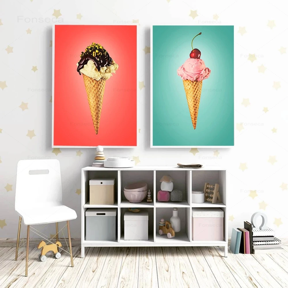 Картина на холсте со льдом ваниль вишня мороженое постер магазин настенное