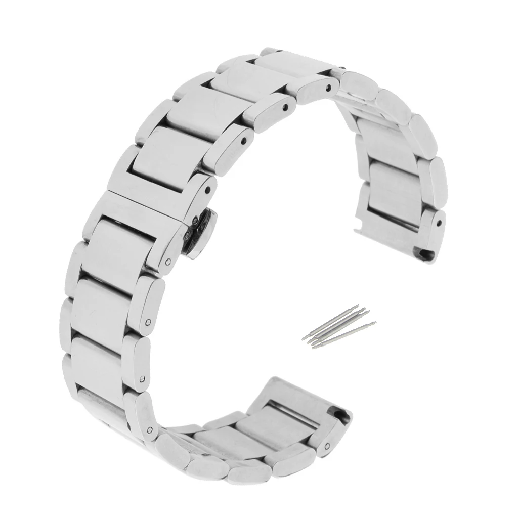 

Polished Stainless Steel Watch Band Strap Straight End Bracelet Butterfly Buckle