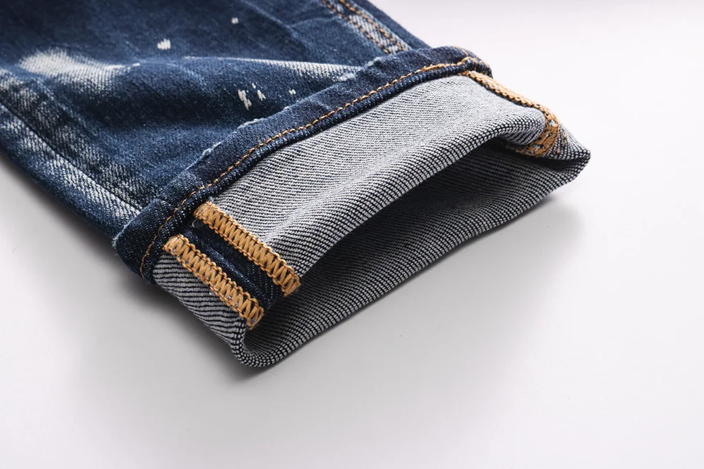 

European Style Plein Brand Straight Jeans Fshion Men's High street Cotton Slim Denim Trousers Skulls Jeans Straight Pants Men